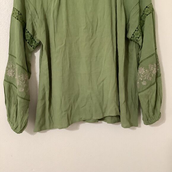 Green Bohemian Hippie Boho Renaissance Fair Cottagecore Fairy Peasant Blouse XL - Picture 7 of 7